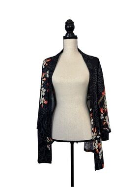 Black Floral Open-Front Women's Cardigan Sweater